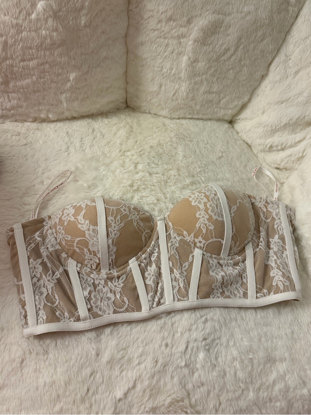 Longline Lace Balconette Bra in Nude and White Lace